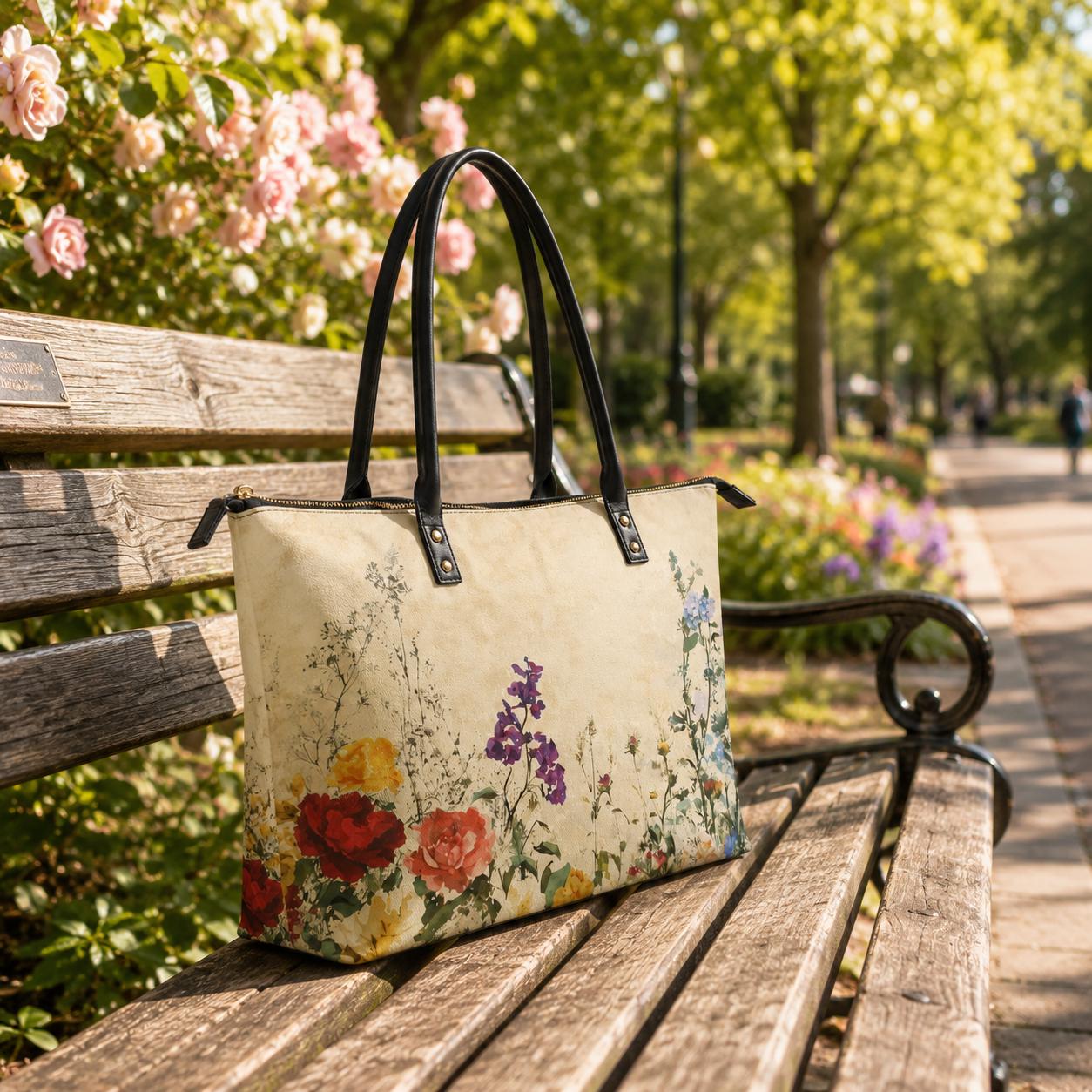 Meadows Flowers Roomy Tote Bag - Large Shoulder Handbag Shopper