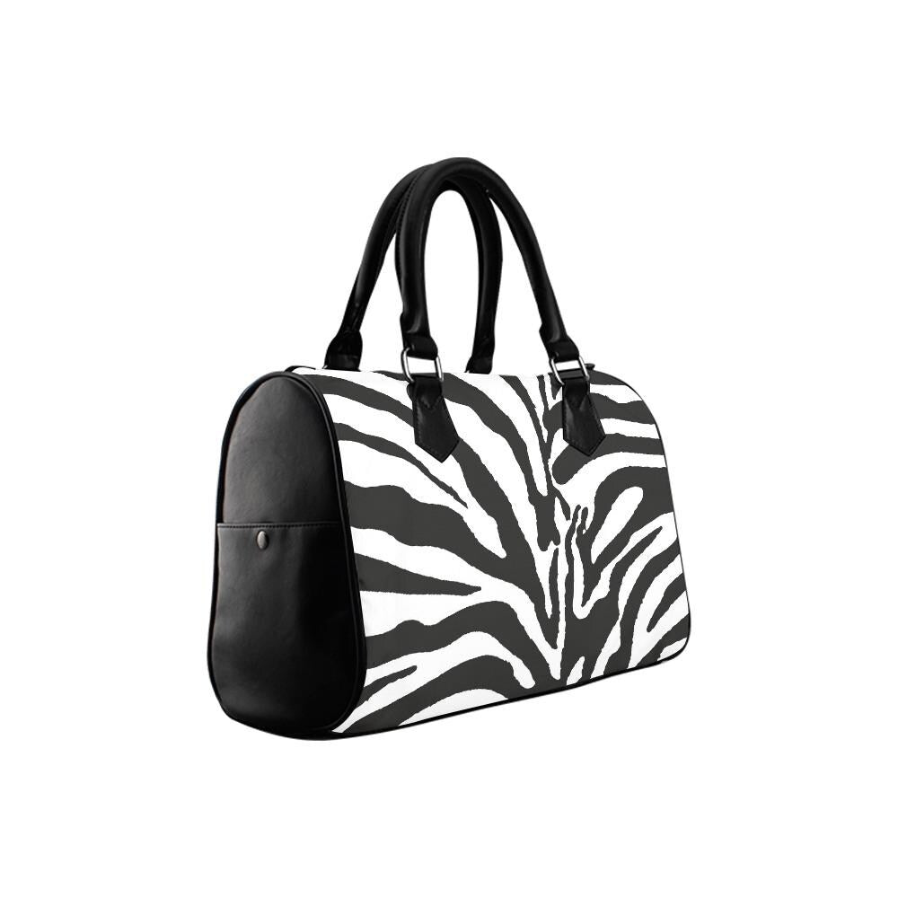 Zebra Print Barrel Handbag – Black White Everyday Purse