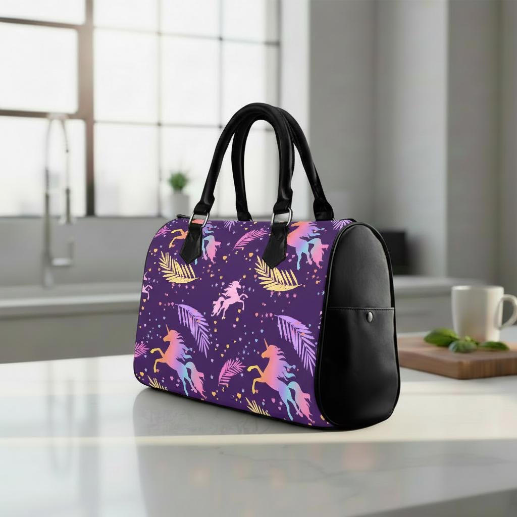 Purple Pink Unicorn Barrel Handbag – Fairycore Everyday Top Handle Purse
