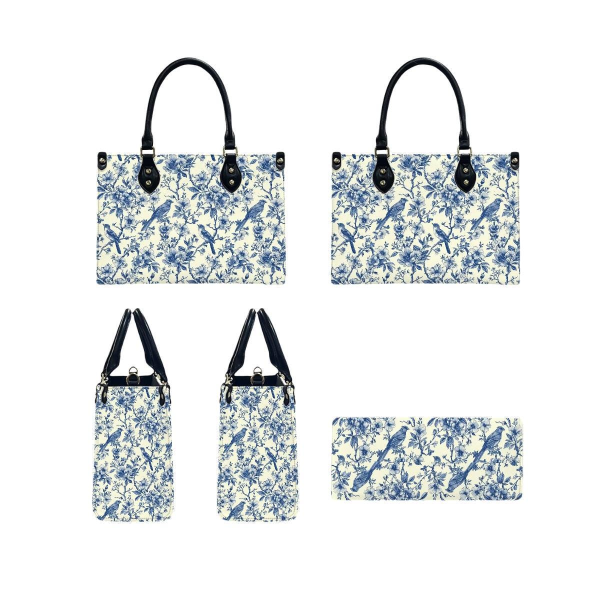 Toile de Jouy Handbag in 3 Sizes - Blue White French Vintage Shoulder Bag