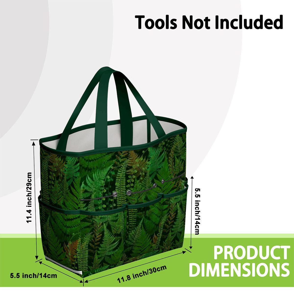 Dark Green Fern Forest Garden Tote – Gardening Tool Organizer Bag With Pockets