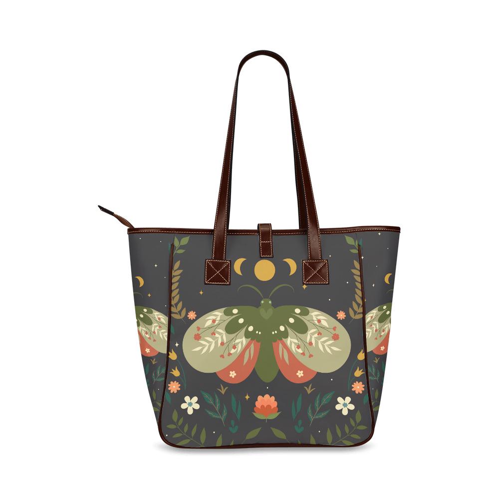 Moths & Moon Dark Academia Style Handbag – Classic Large Tote Bag
