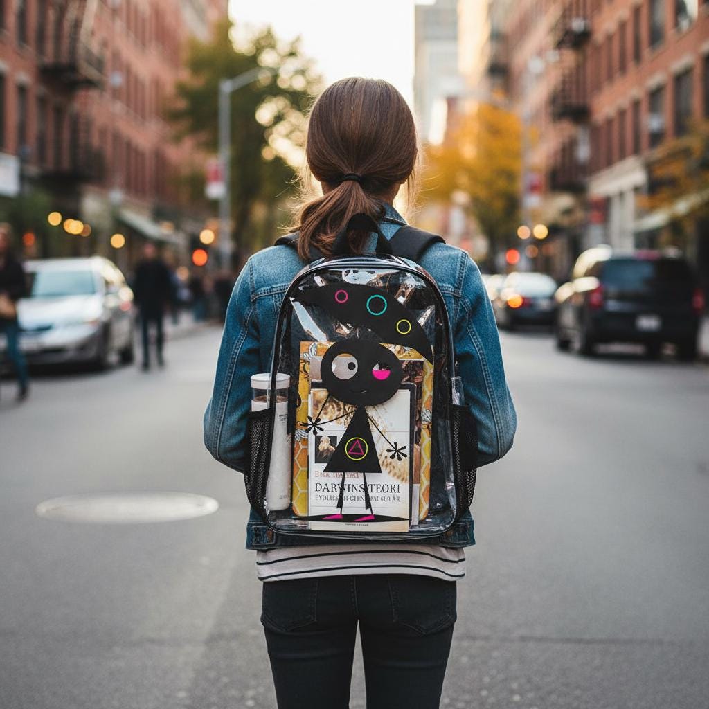 Clear PVC Backpack, Monster Graphic, Travel Work School Bag