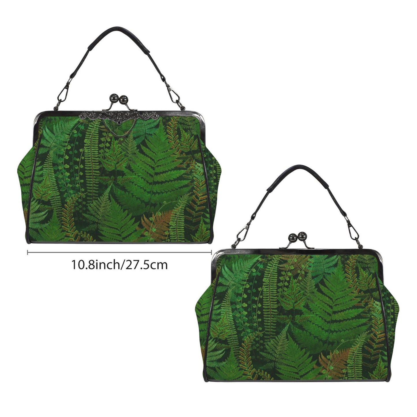 Dark Academia Green Fern Kisslock Crossbody Handbag - Vintage Forest Bag