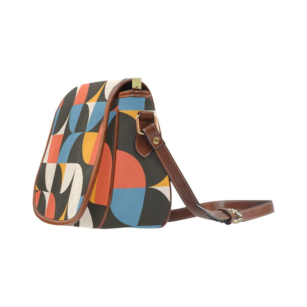 Retro 60s Bauhaus Inspired Saddle Bag - Midcentury Style Crossbody Handbag