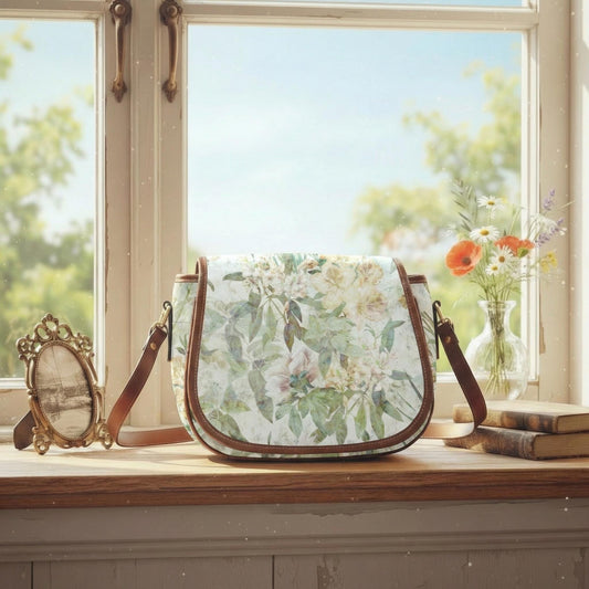 Vintage Botanical Cottagecore Crossbody – Soft Floral Saddle Bag