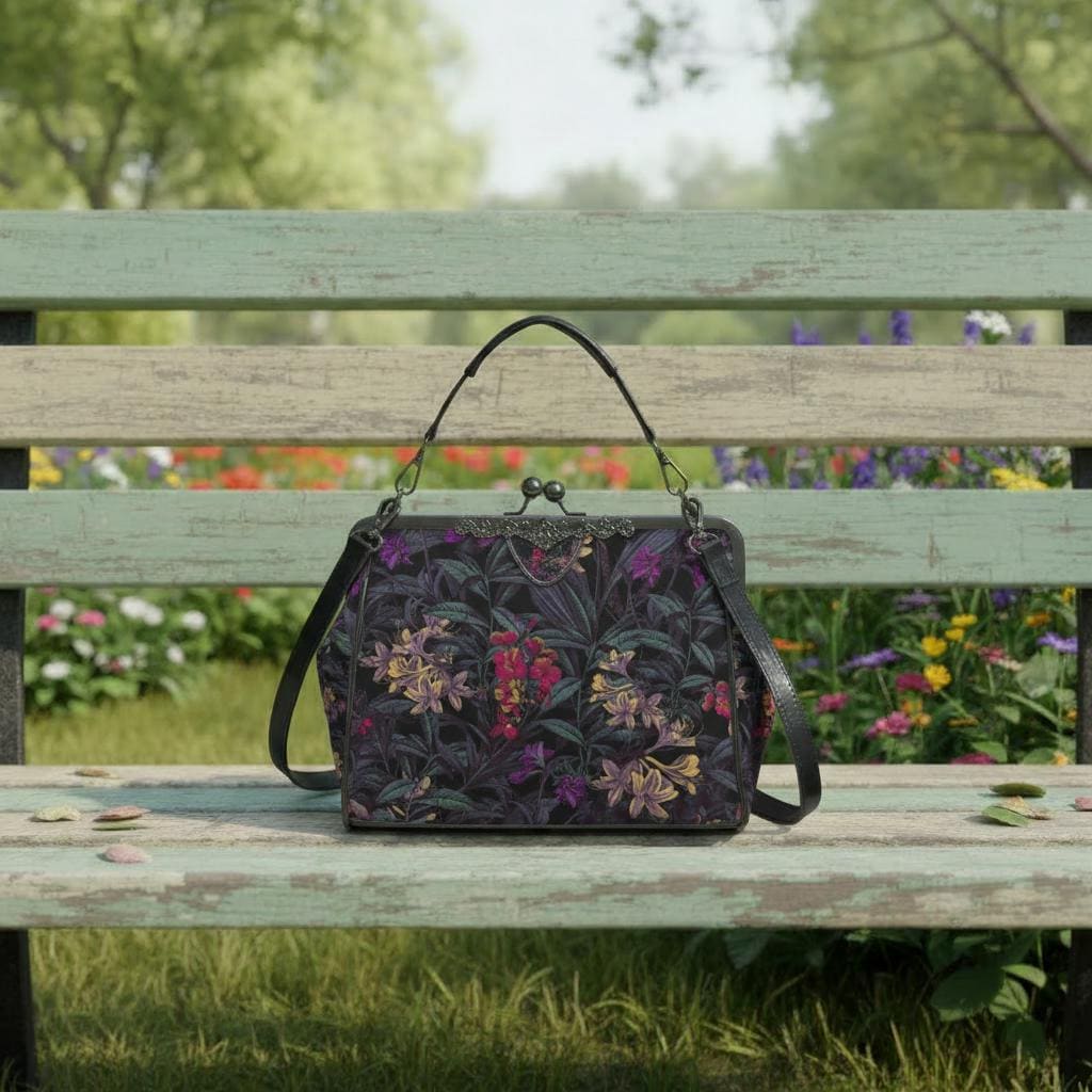Dark Academia Moody Floral Vintage Kisslock Bag - Victorian Gothic Crossbody