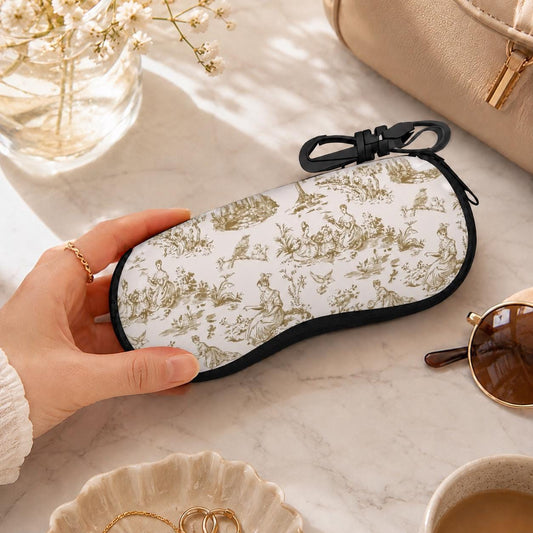 Toile de Jouy Eyeglasses Soft Case – French Vintage Sunglasses Zipper Pouch