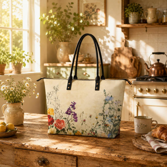 Meadows Flowers Roomy Tote Bag - Large Shoulder Handbag Shopper