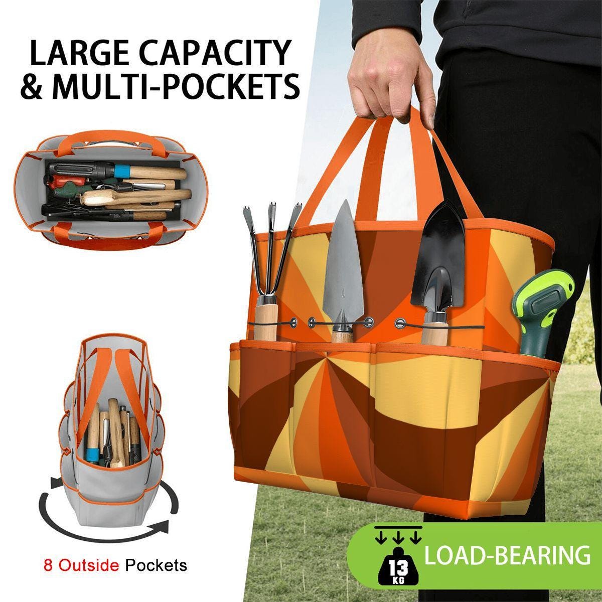 Retro 70s Garden Tool Carry Tote Bag – Durable Gardening Organizer with Pockets