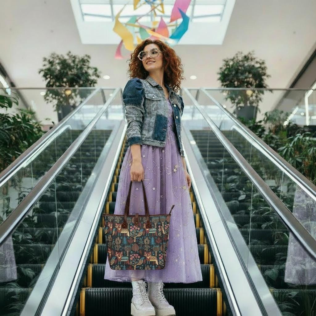 Large Nordic Folkloric Tote Bag – Scandi Retro Waterproof Shopper