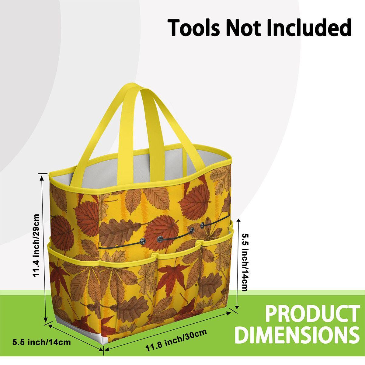 Autumn Leaves Garden Tote – Yellow Brown Gardening Tool Organizer Bag With Pockets