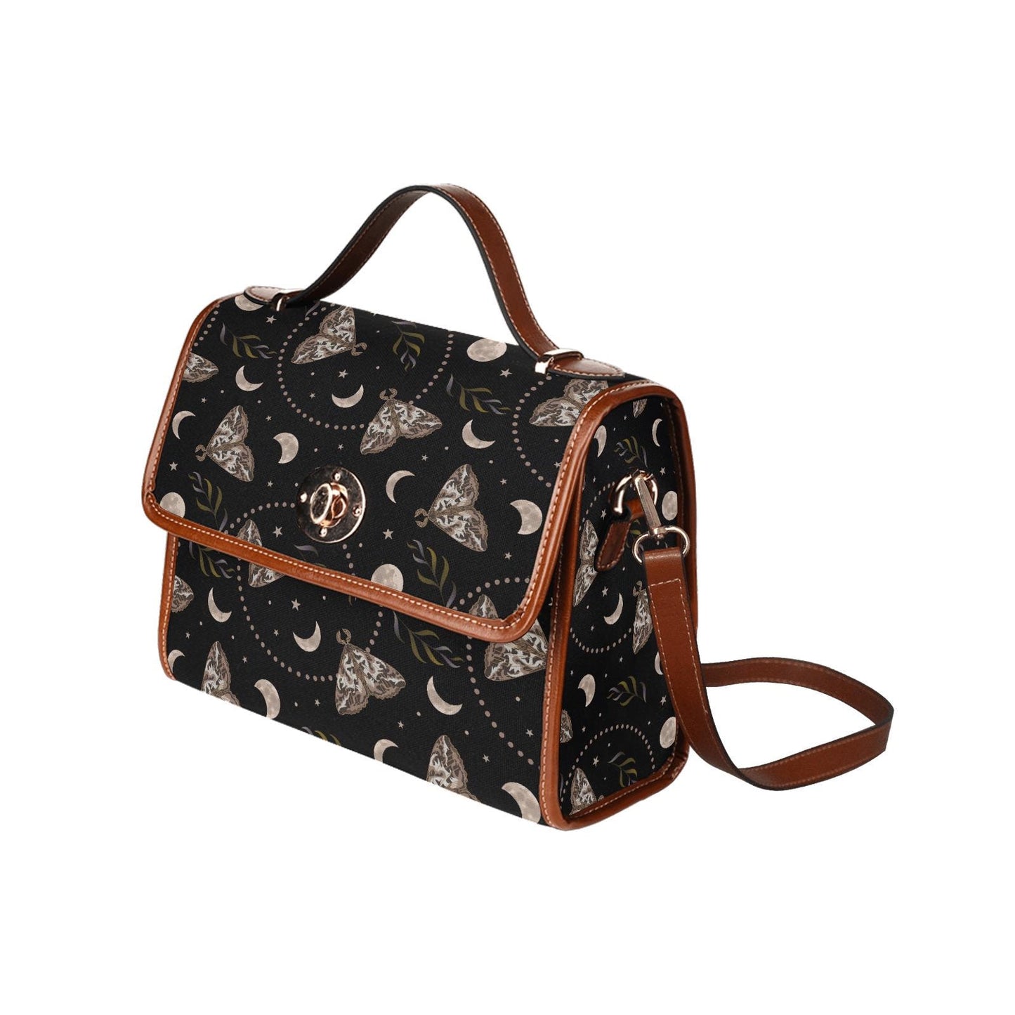 Dark Academia Moths & Moon Stars Canvas Crossbody Bag – Gothic Vintage Handbag