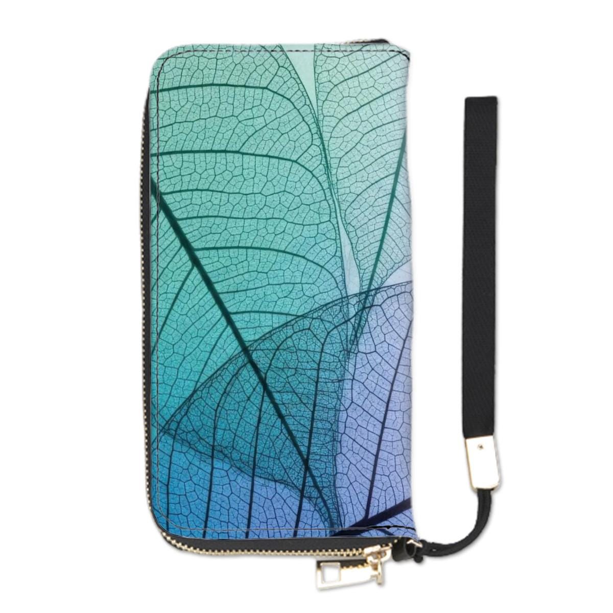 Translucent Leaf Veins Clutch Wallet – Purple Green Blue Botanical Purse
