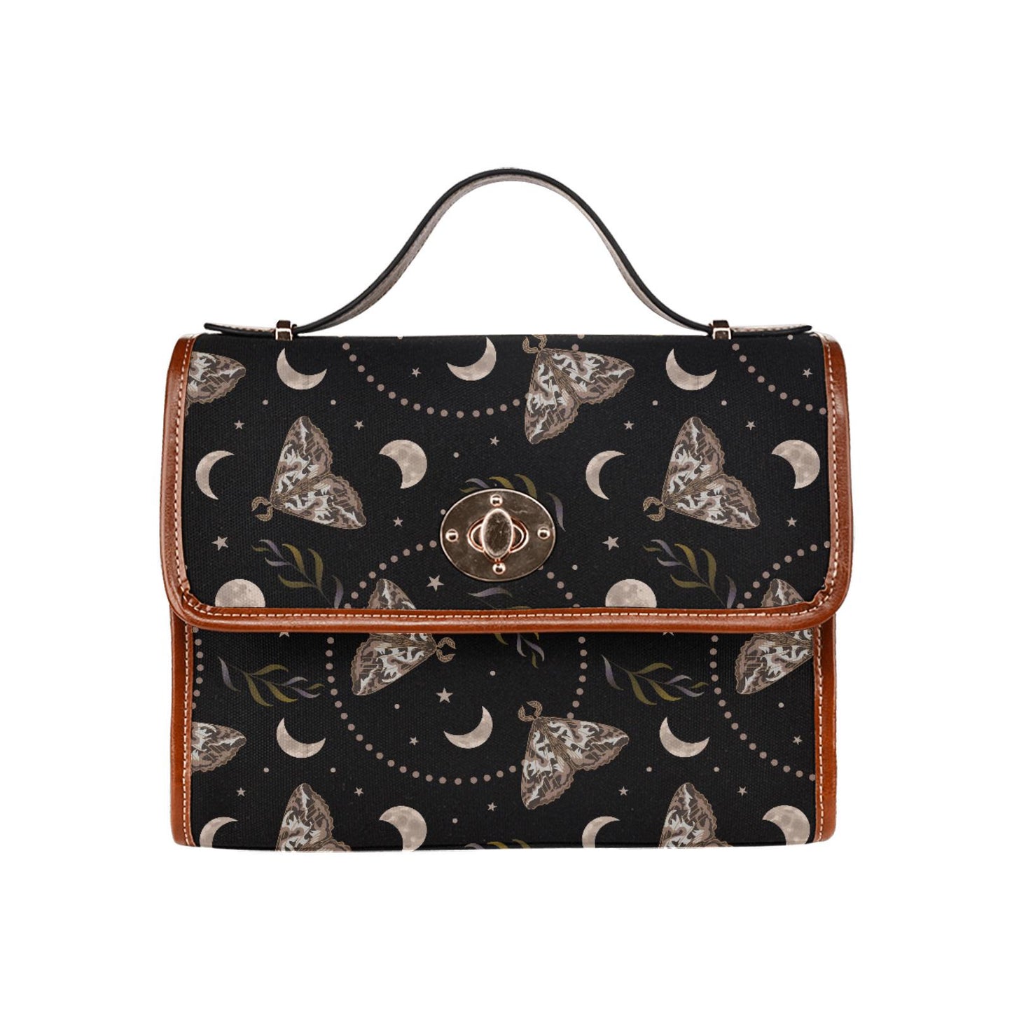 Dark Academia Moths & Moon Stars Canvas Crossbody Bag – Gothic Vintage Handbag