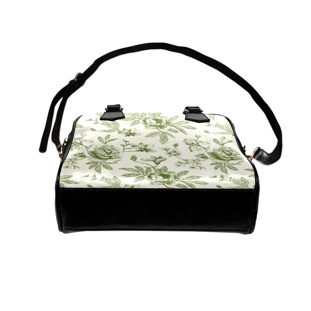 Green White Toile de Jouy Vegan Bag - Floral Crossbody Handbag