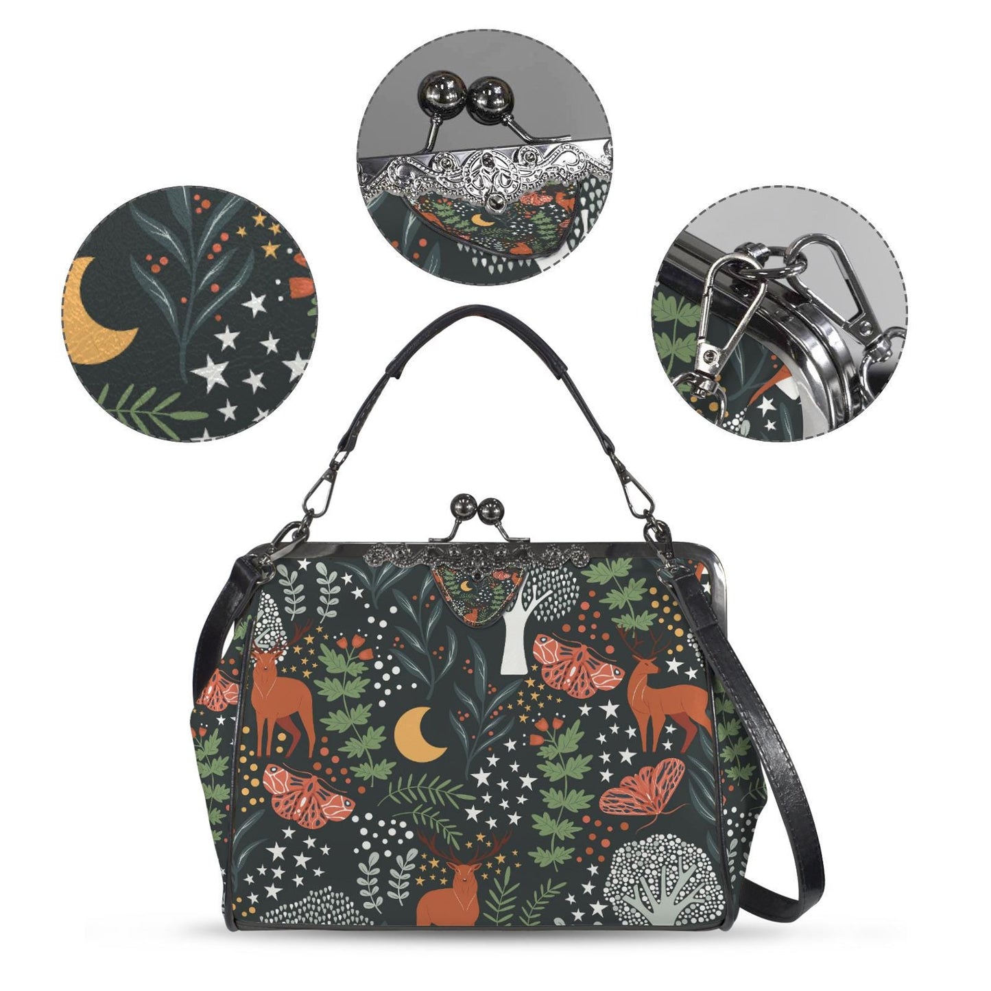Vintage Forest Kisslock Shoulder Handbag – Dark Academia Fashion