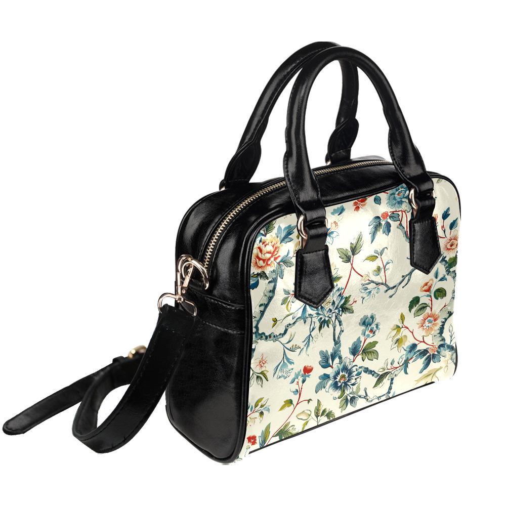Toile de Jouy Shoulder Handbag – French Vintage Floral Handbag with Top Handle