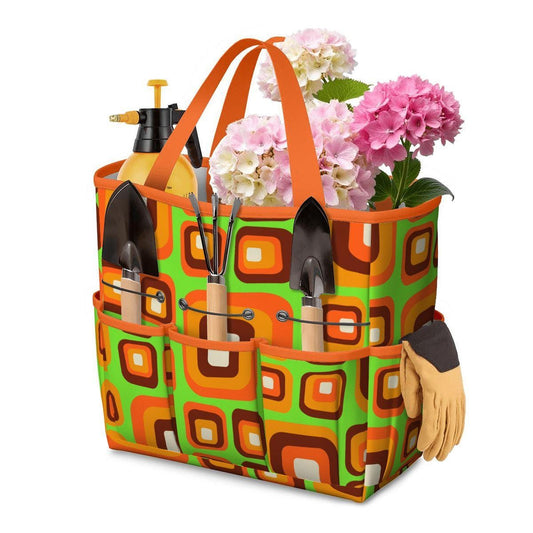 Retro 70s Gardening Tool Organizer Bag – Funky Orange Green Flower Power Tote