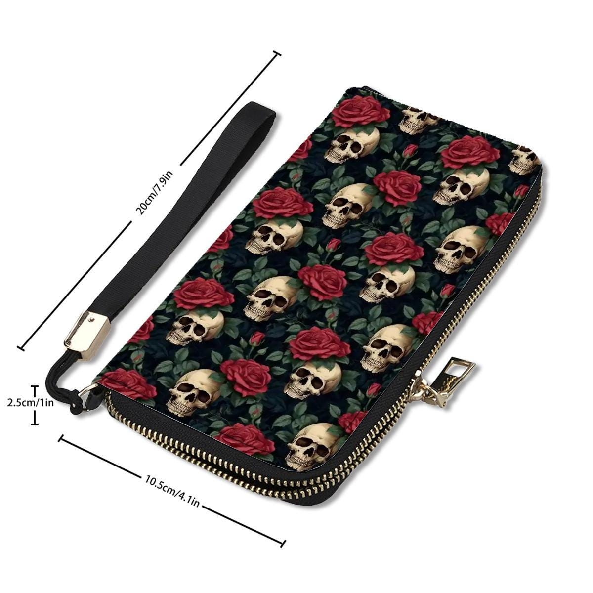 Black Red Gothic Skulls Clutch Wallet – Moody Dark Vegan Purse