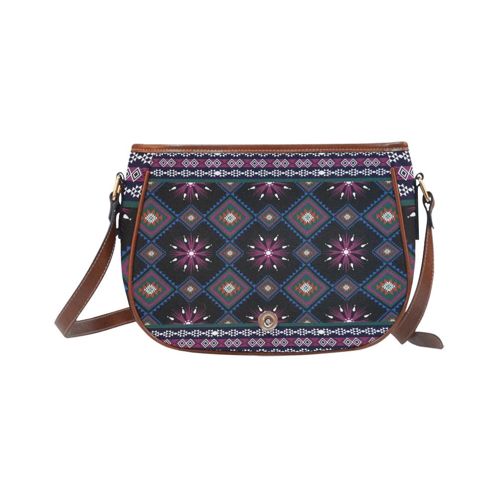 Boho Tribal Ikat Saddle Handbag – Dark Ethnic Modern Heritage Bag