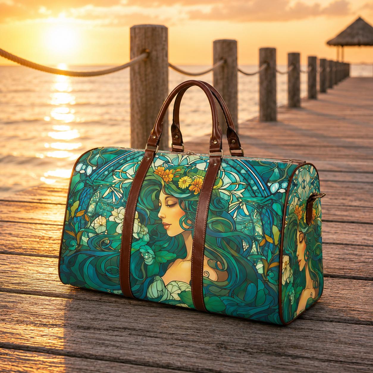 Art Nouveau Travel Duffel Bag – Teal Green Weekend Carry-On Luggage
