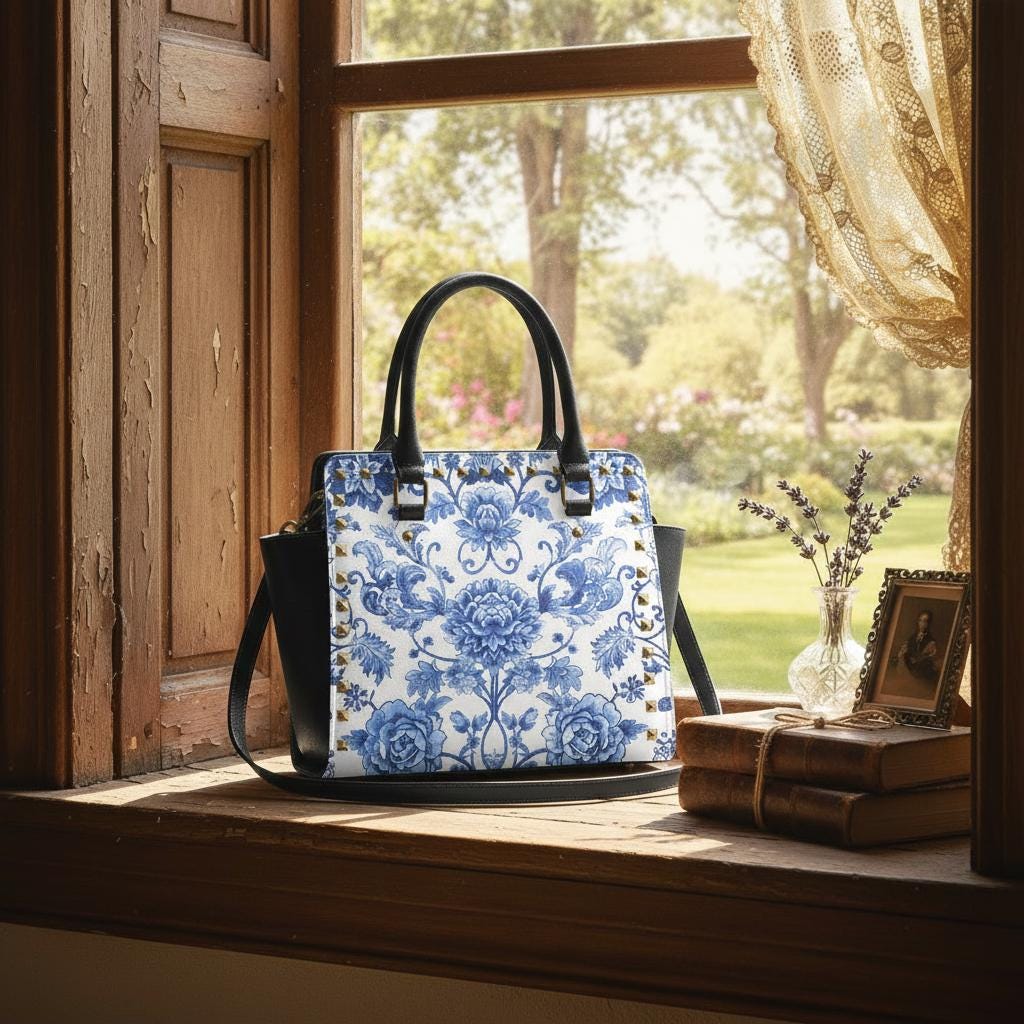 Toile de Jouy Blue White Shoulder Handbag – French Vintage Style Purse