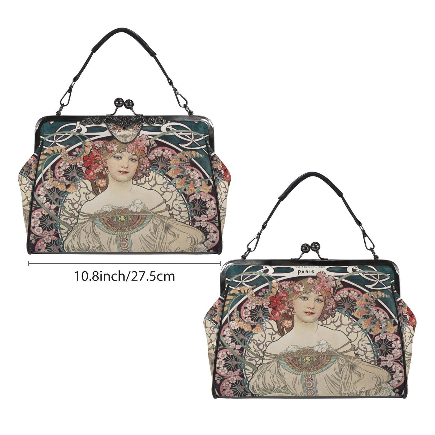 Art Nouveau Style Kisslock Crossbody Handbag - Vintage Romantic Bag