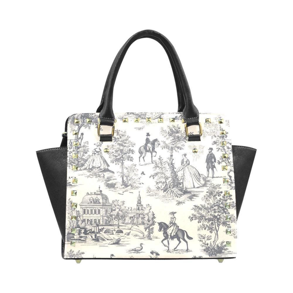 Toile de Jouy Black White Shoulder Handbag – French Vintage Style Purse