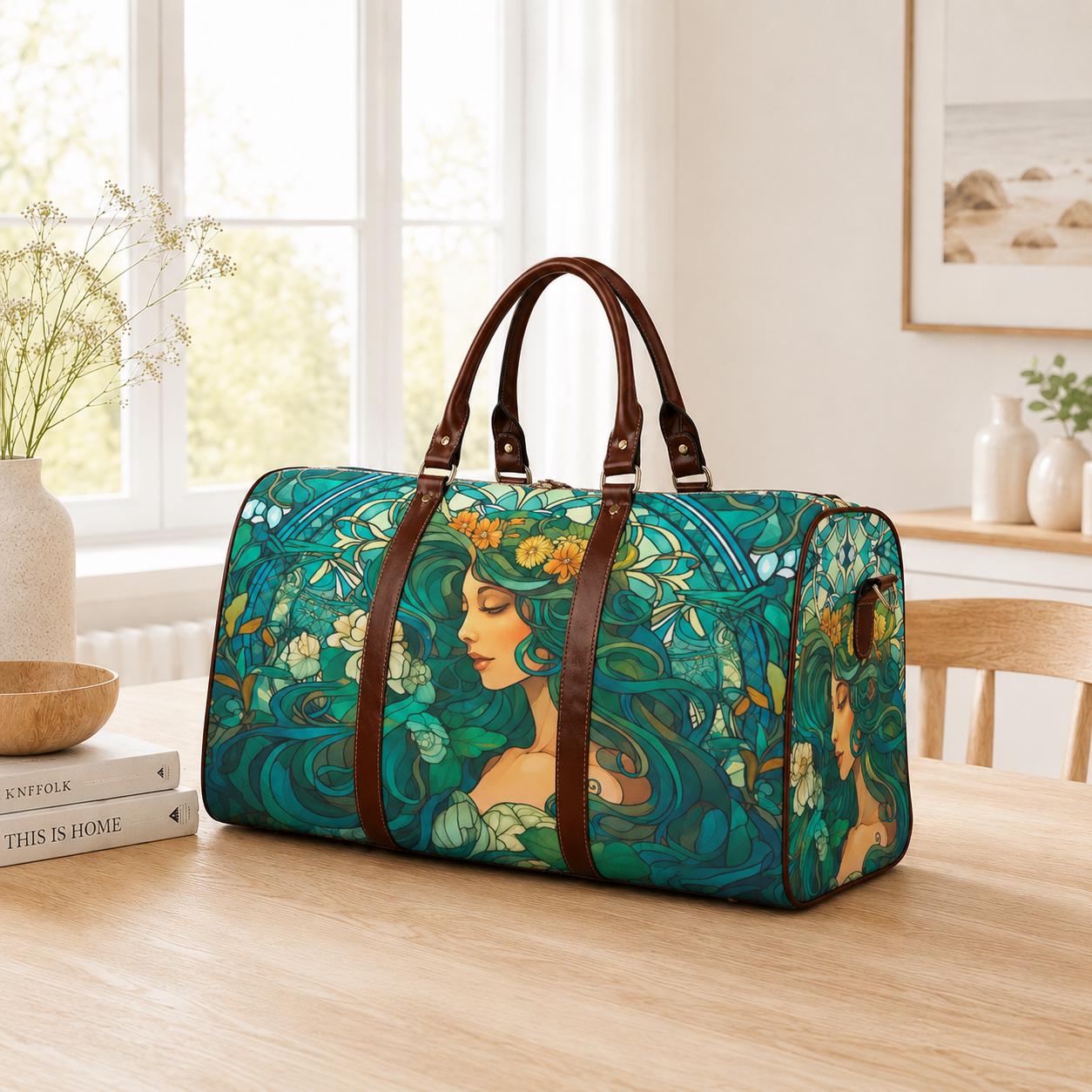 Art Nouveau Travel Duffel Bag – Teal Green Weekend Carry-On Luggage