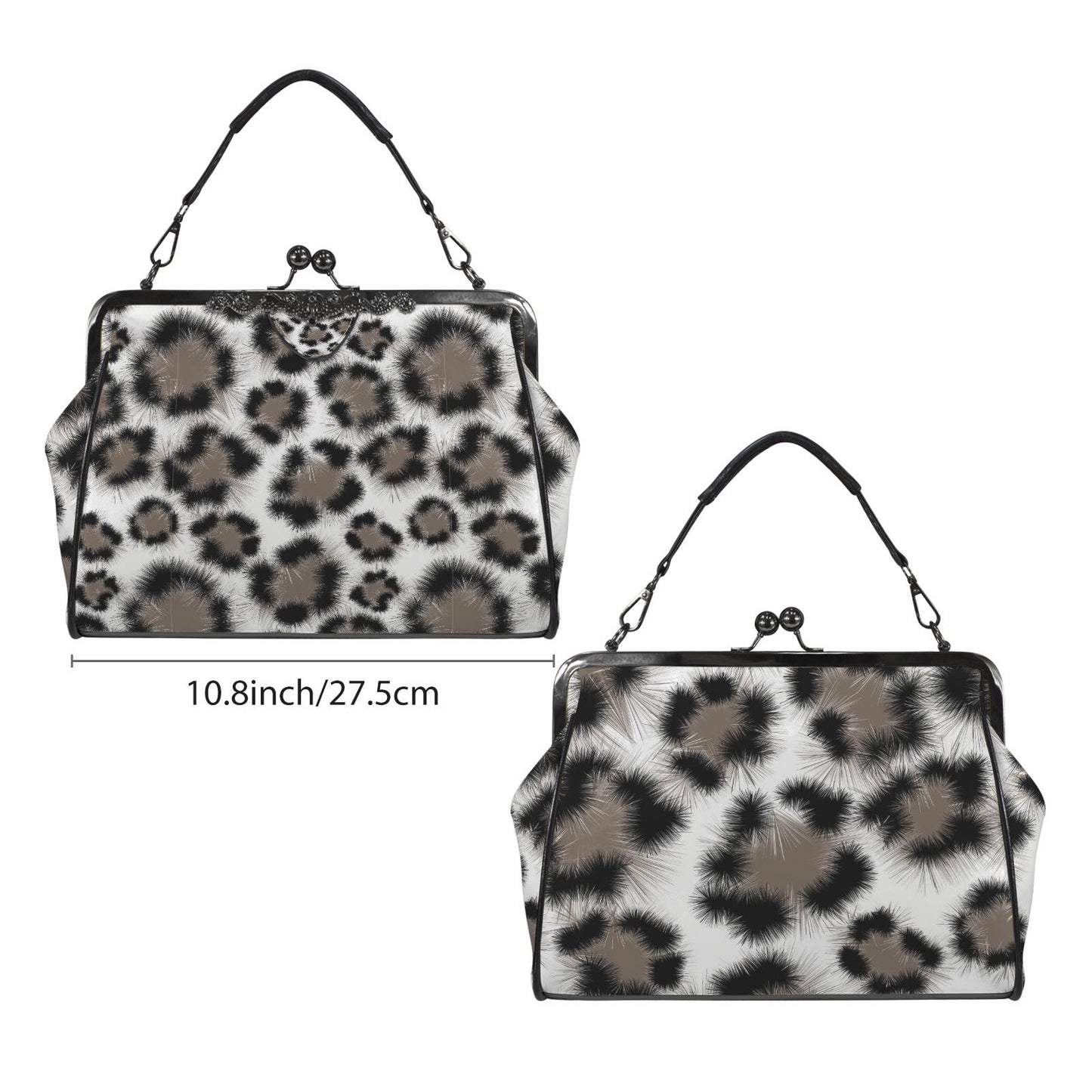 Snow Leopard Kisslock Crossbody Bag – Animal Print Vintage Handbag