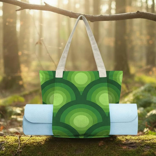Green Retro 70s Yoga Mat Tote – Cotton Linen Gym & Pilates Shoulder Bag