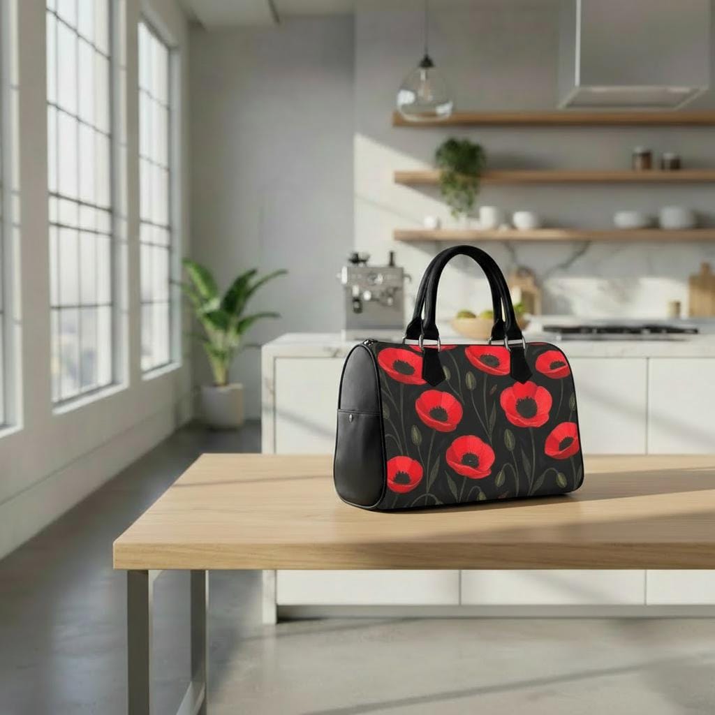 Black Red Poppies Barrel Handbag – Gothic Alternative Everyday Purse