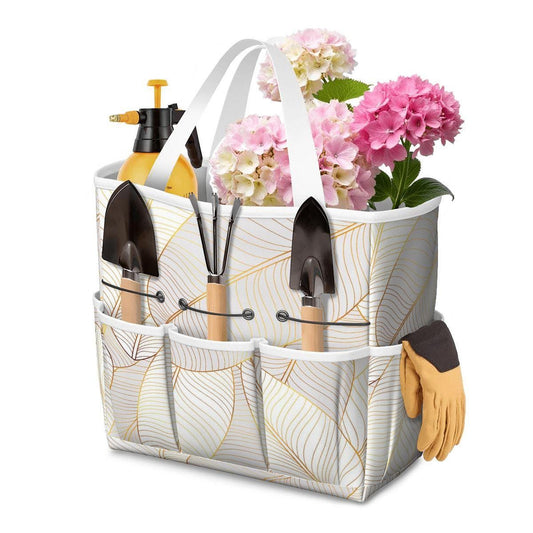 White Gold Leaves Gardening Tool Organizer Bag – Luxury Elegant Gardening Gift