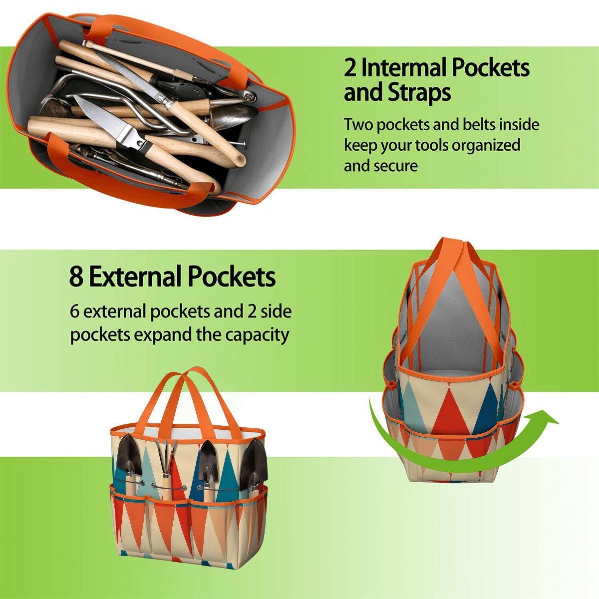 Retro 70s Gardening Tool Organizer Bag – Orange Blue Beige Flower Power Tote