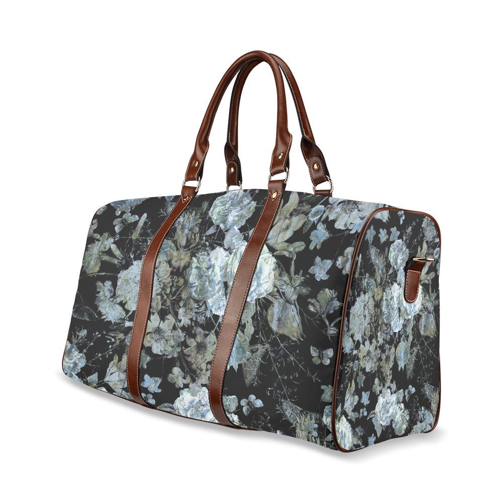 Dark Academia Black Gray Floral Travel Bag – Waterproof Grunge Weekender Duffle