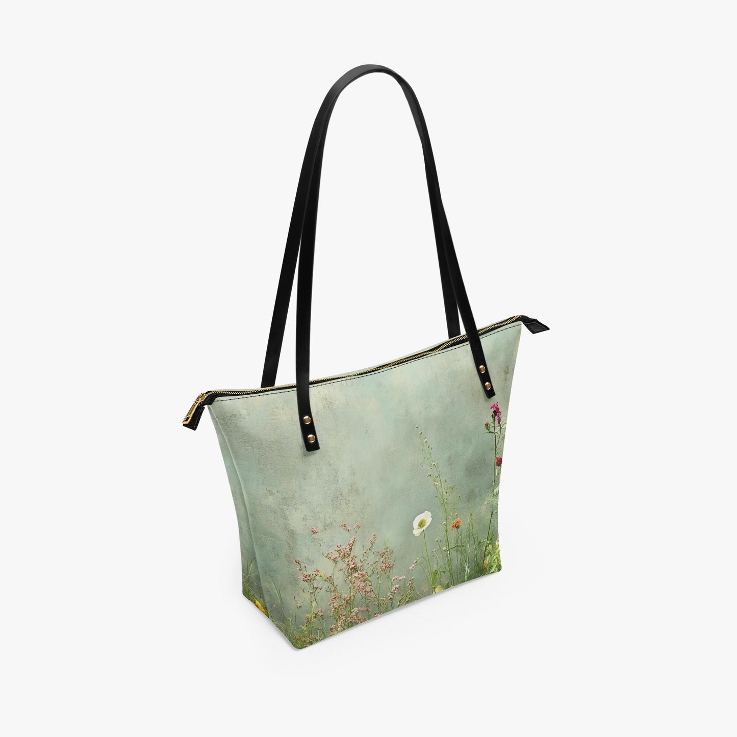 Green Summer Flowers Meadow Roomy Tote Bag - Large Floral Shoulder Handbag Shopper