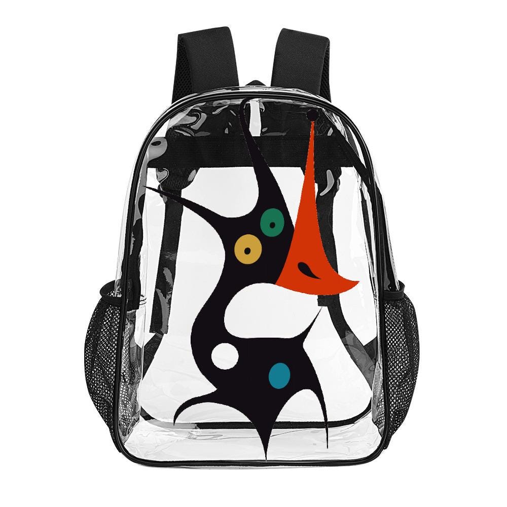 Clear PVC Backpack, Monster Print, School Travel Business Daypack with Side Pockets