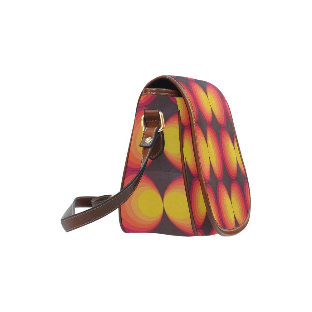 Funky Retro 70s Orange Brown Saddle Bag - Midcentury Style Crossbody