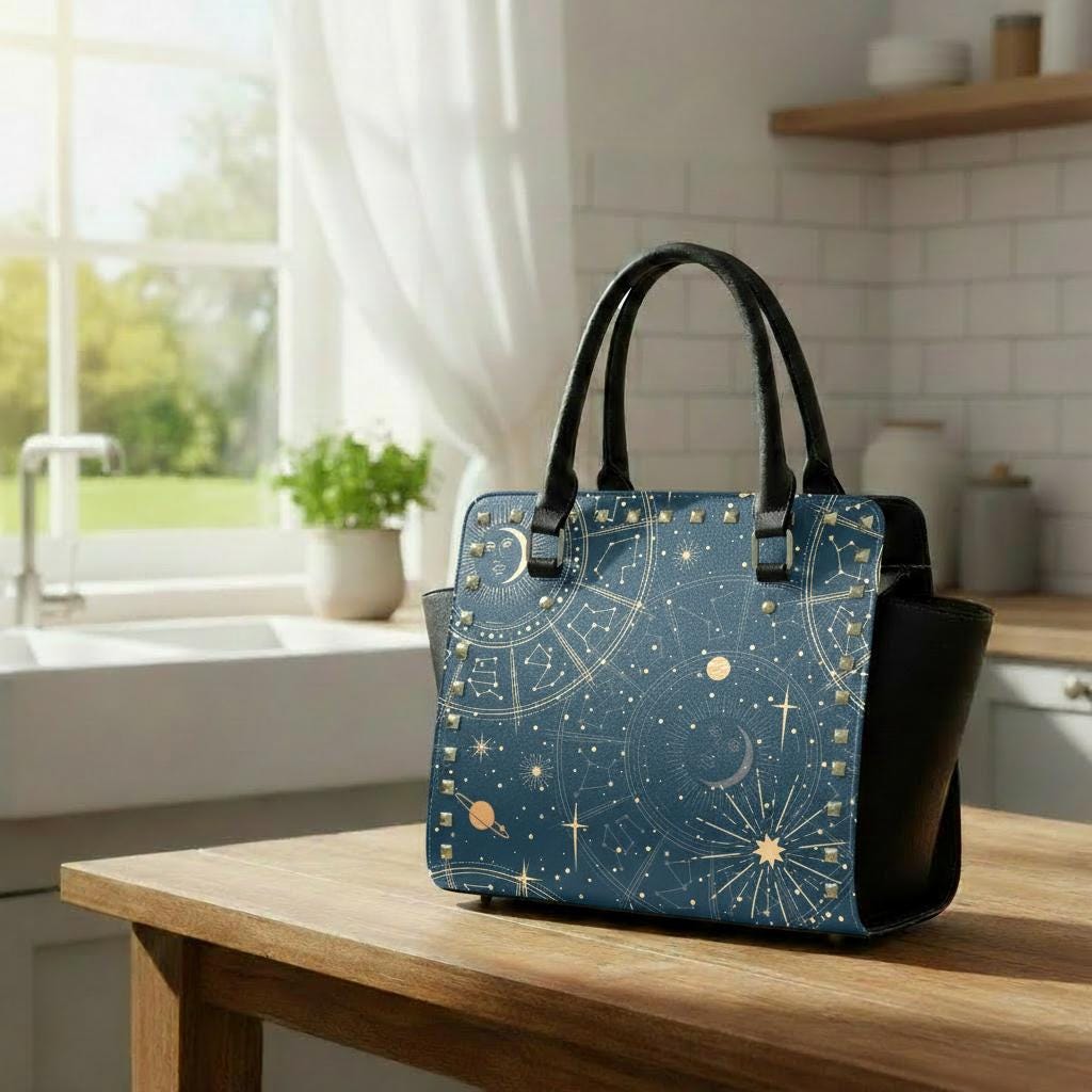 Astrology Planets & Stars Rivet Handbag – Dark Academia Witchy Shoulder Purse