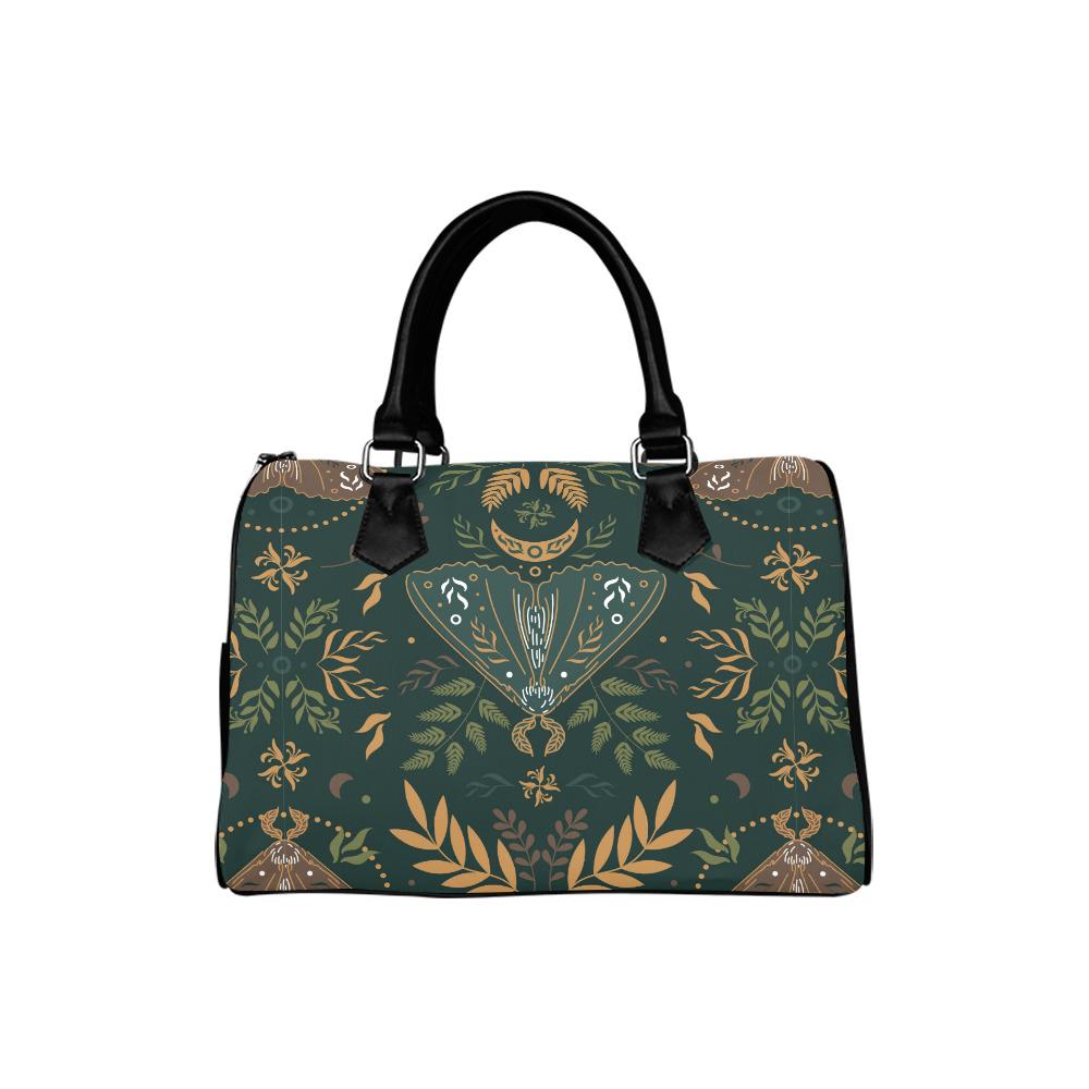Bolso de mano tipo barril caprichoso de estilo folclórico nórdico – Bolso gótico negro y verde de la academia oscura