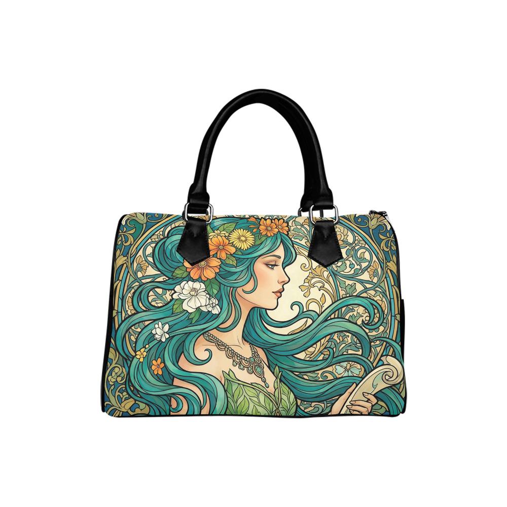 Art Nouveau Barrel Type Handbag – Green Black Romantic Bag