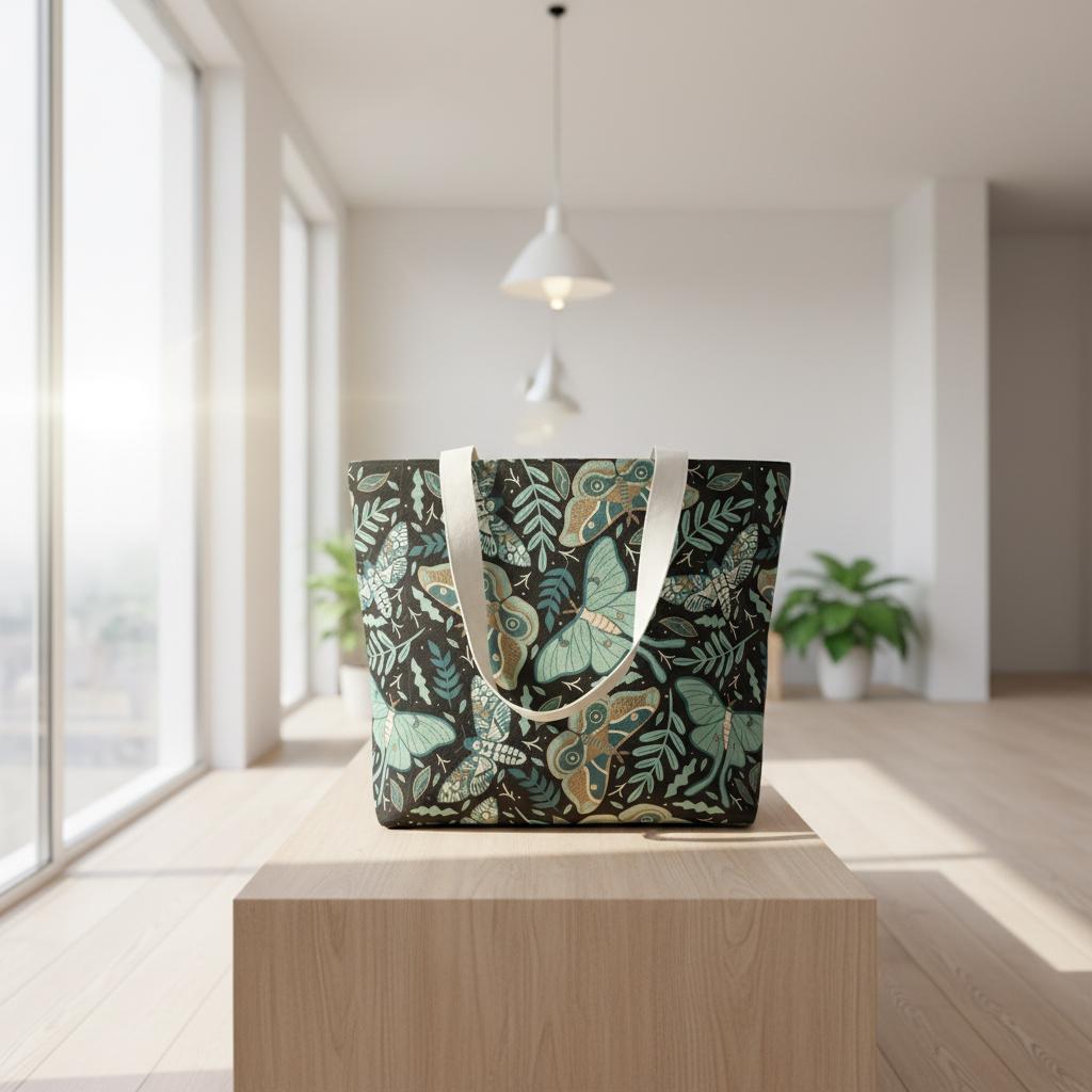 Dark Academia Moths Cotton Yoga Tote – Bag with Built-In Mat Storage