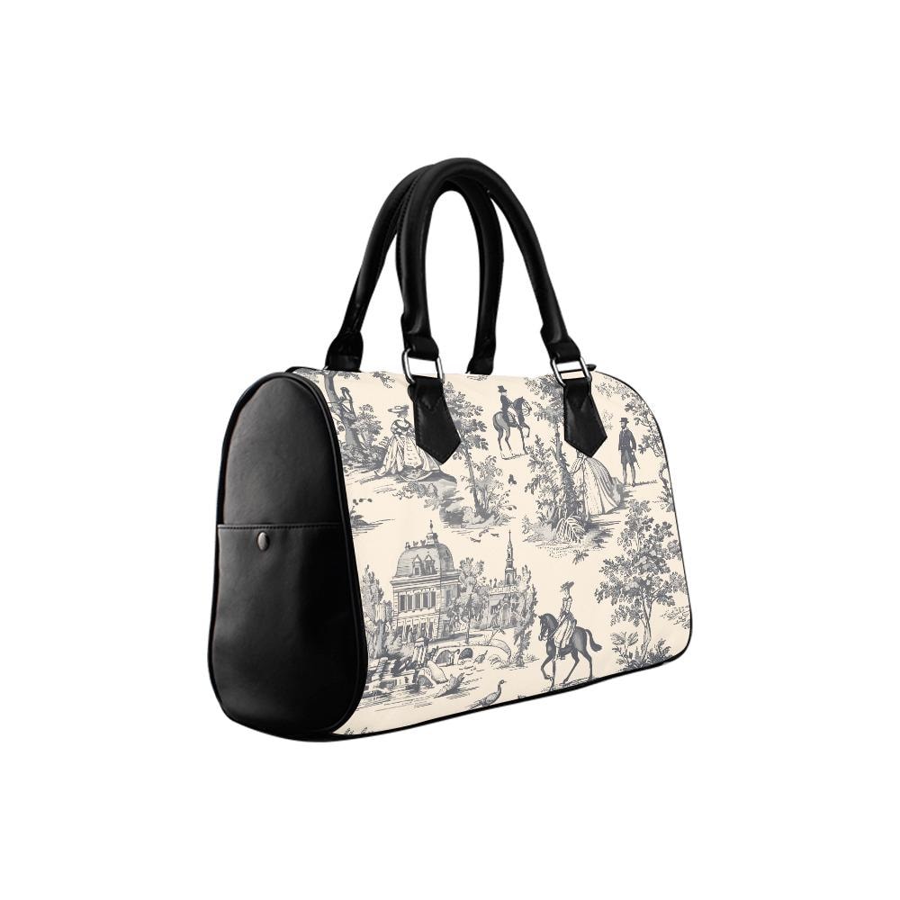 Toile de Jouy Black White Barrel Handbag – French Vintage Everyday Purse