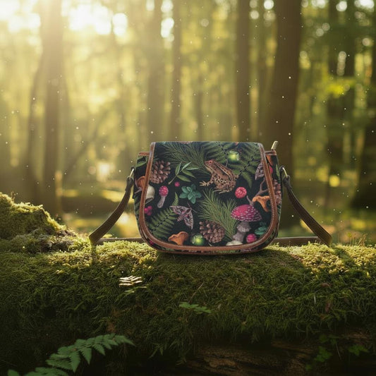 Dark Academia Mushroom Saddle Bag - Toadstool Cottagecore Crossbody Handbag