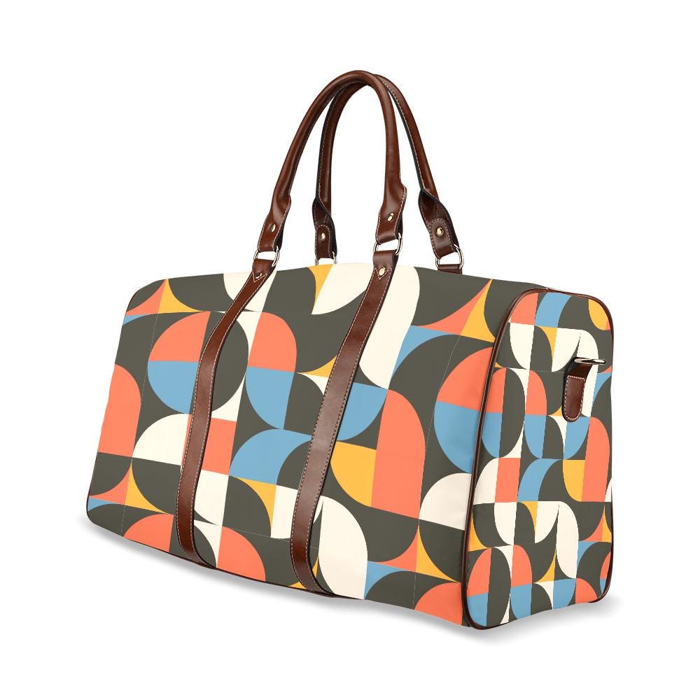 Retro 60s Midcentury Travel Bag – Black Red Blue Waterproof Weekender Duffle