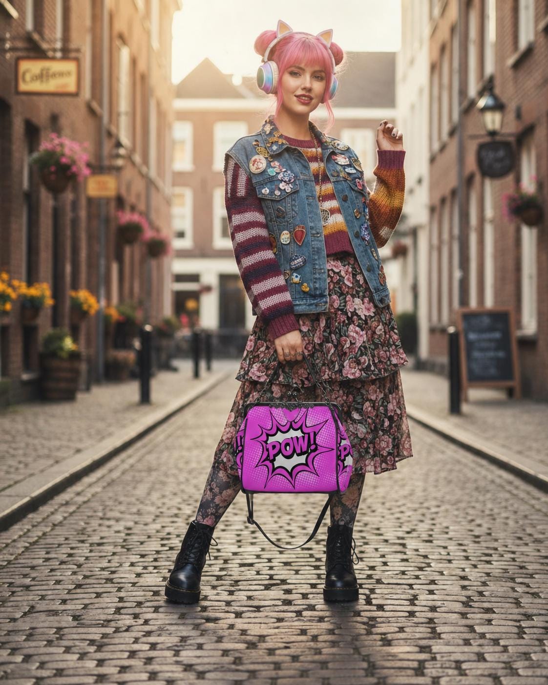 Pop Art Y2k Comic Vegan Kisslock Bag – Pink Bold Graphic Crossbody Handbag