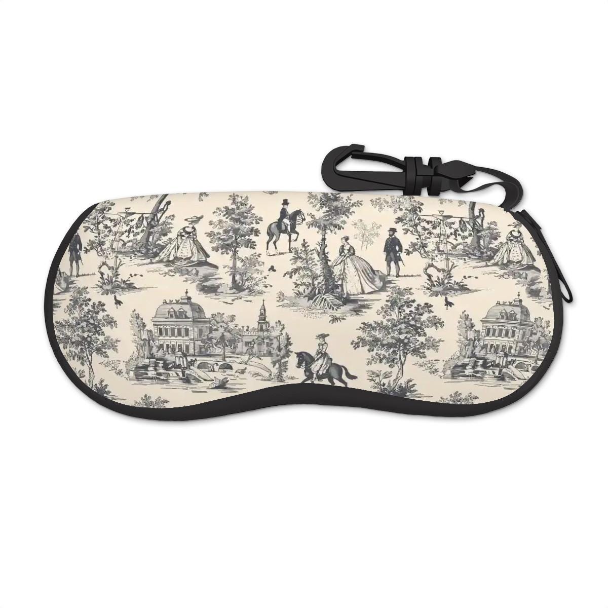 Toile de Jouy Eyeglasses Soft Case – French Vintage Sunglasses Zipper Pouch