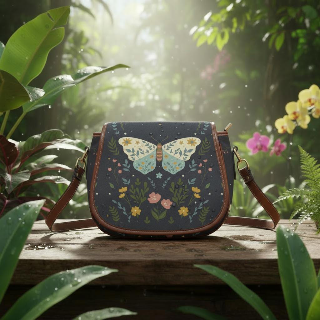 Dark Academia Moth Butteflies Saddle Handbag – Crossbody Oxford Fabric Alternative