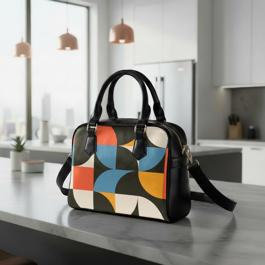 Retro 60s Geometric Shoulder Handbag – Midcentury Modern Handbag